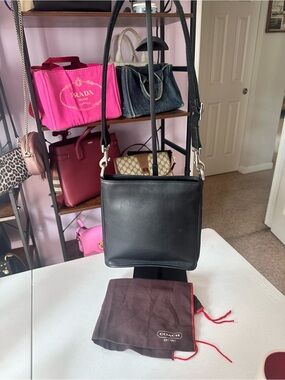 Coach Black Leather Shoulder Bag with Silver-Tone Hardware VINTAGE